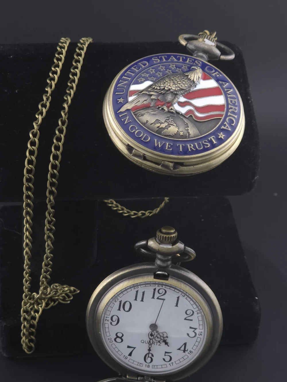 Patriotic Eagle Pocket Watch - Blue and Gold Finish